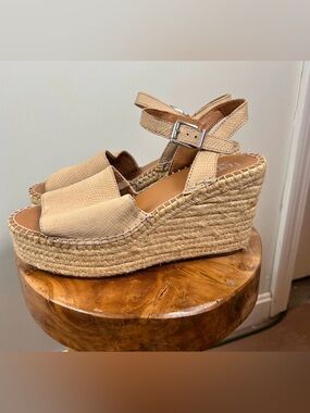 Franco Sarto Takara espadrille wedge sandals in a tan leather upper